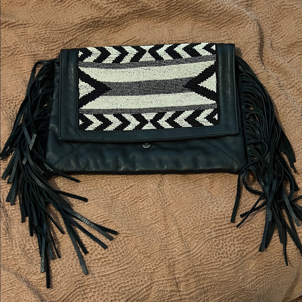 Tylie Malibu Black And White Fringe Clutch Bag